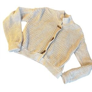 Free People Micah Knit Cardigan Womens Large Ivory Combo Mock Neck Fisherman